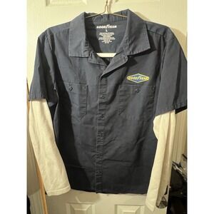 Goodyear Button Up Mechanic Shirt Large Navy Blue